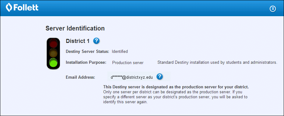 Server Identification pop-up once you have completed identification.