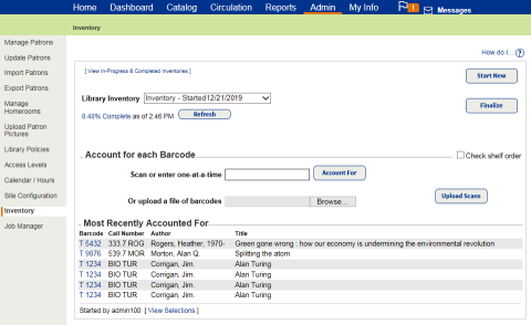 Library Inventory page.