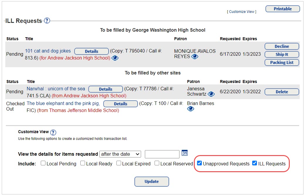 InterLibrary Loans report.