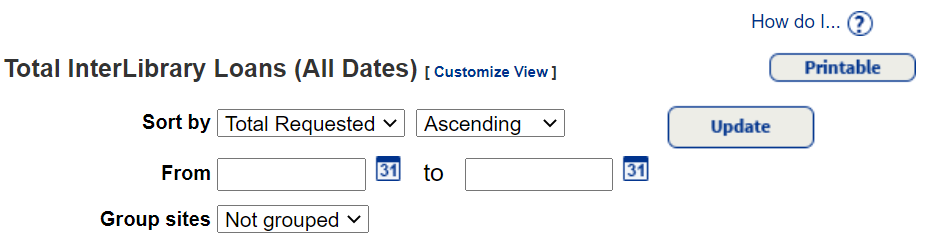 Top ILL Sites Report options.