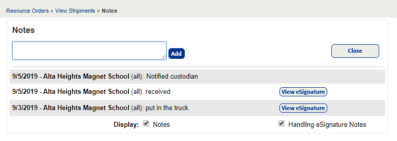 Notes page with Handling eSignature Notes.