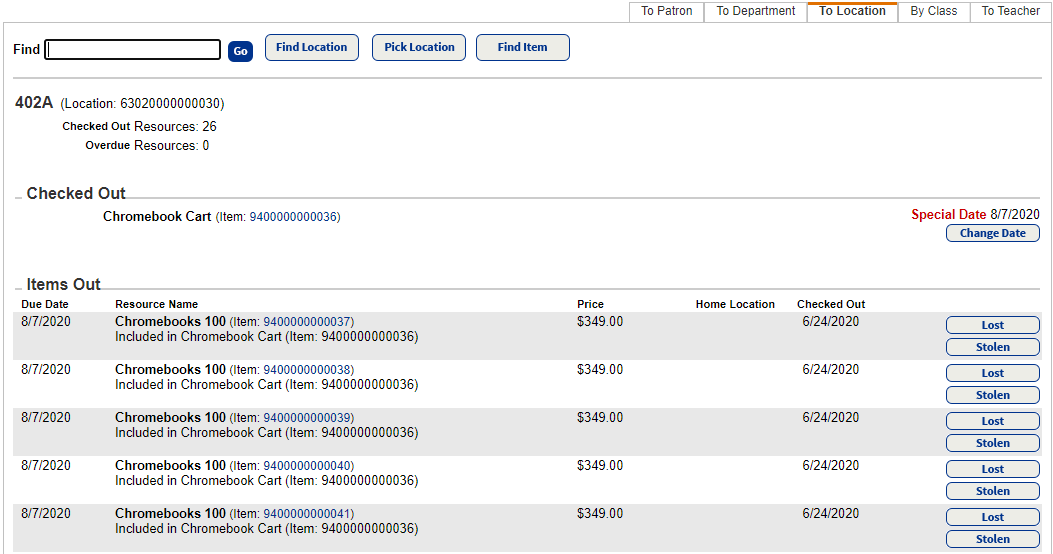 Circulating a container with items included to a location. 